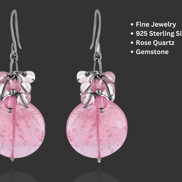 Pink Crystal Rose Quartz Sterling Silver Earrings Love Stone Healing Gemstone - Picture 4 of 8